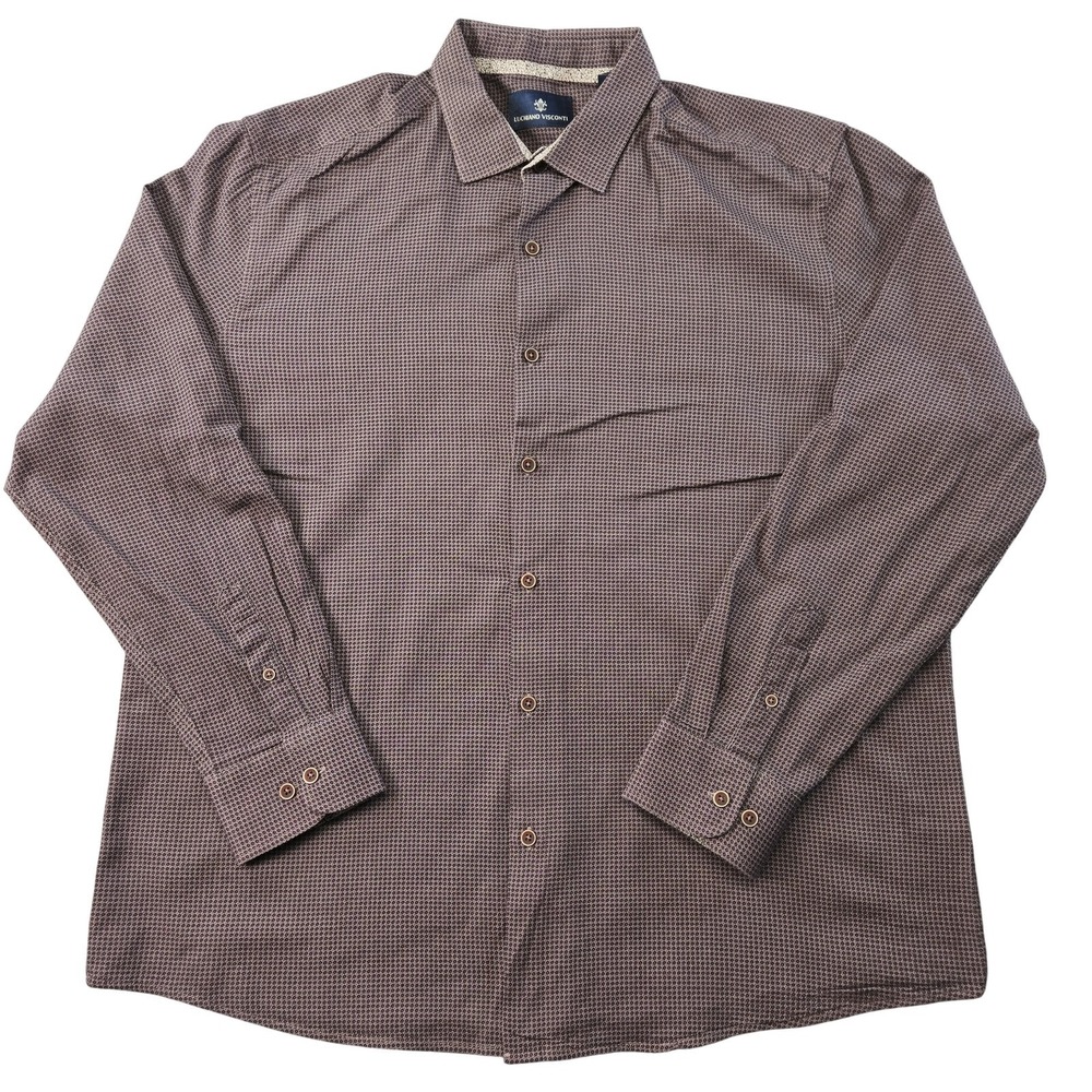 Luchiano Visconti Shirt Mens XL Purple Geometric Regular Fit Point Collar